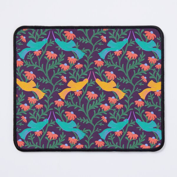 Item preview, Freehand Bird on a Bush with Red Flowers - Dark Purple Background designed and sold by NaliniLe.