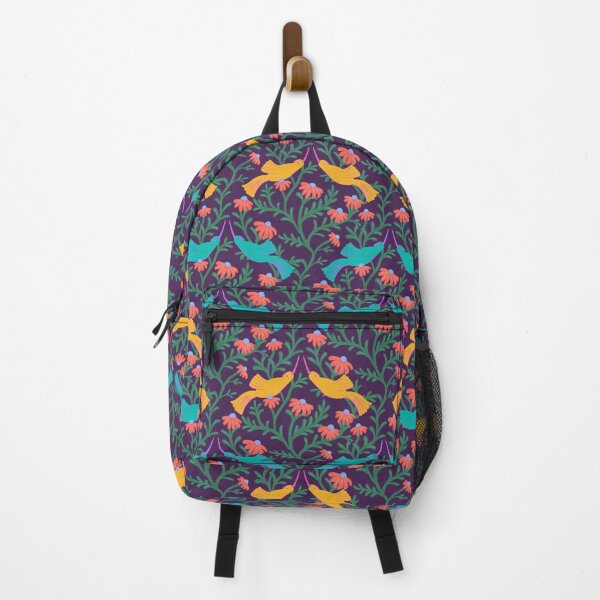 Item preview, Freehand Bird on a Bush with Red Flowers - Dark Purple Background designed and sold by NaliniLe.