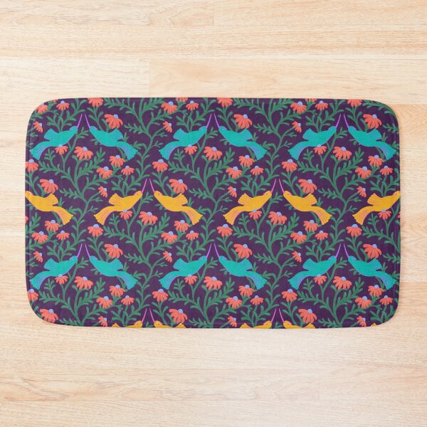 Item preview, Freehand Bird on a Bush with Red Flowers - Dark Purple Background designed and sold by NaliniLe.