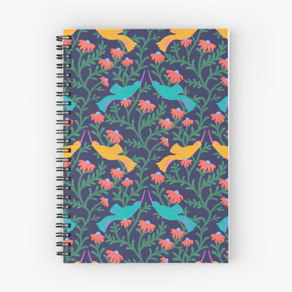 Item preview, Freehand Bird on a Bush with Red Flowers - Dark Blue Background designed and sold by NaliniLe.