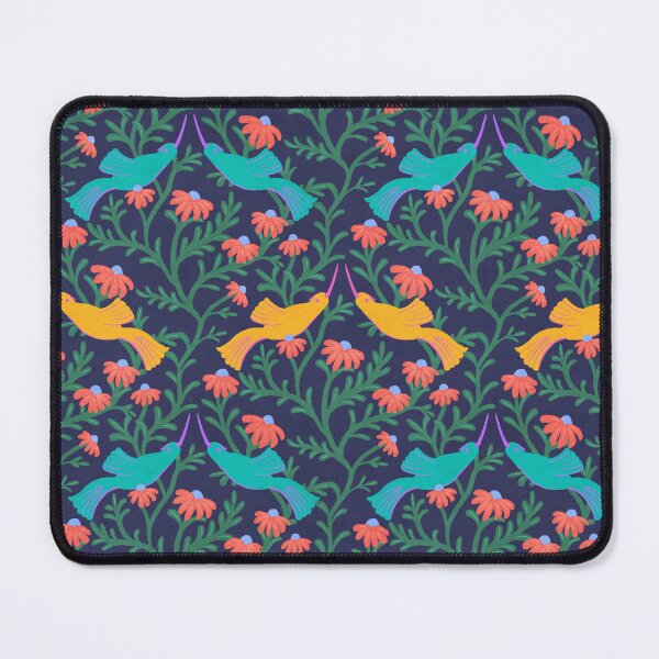 Item preview, Freehand Bird on a Bush with Red Flowers - Dark Blue Background designed and sold by NaliniLe.