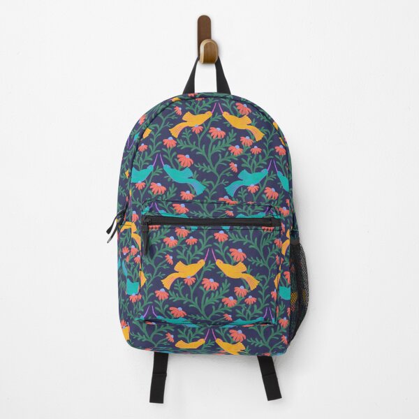 Item preview, Freehand Bird on a Bush with Red Flowers - Dark Blue Background designed and sold by NaliniLe.