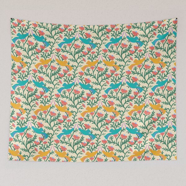 Item preview, Freehand Bird on a Bush with Red Flowers - Cream Background designed and sold by NaliniLe.
