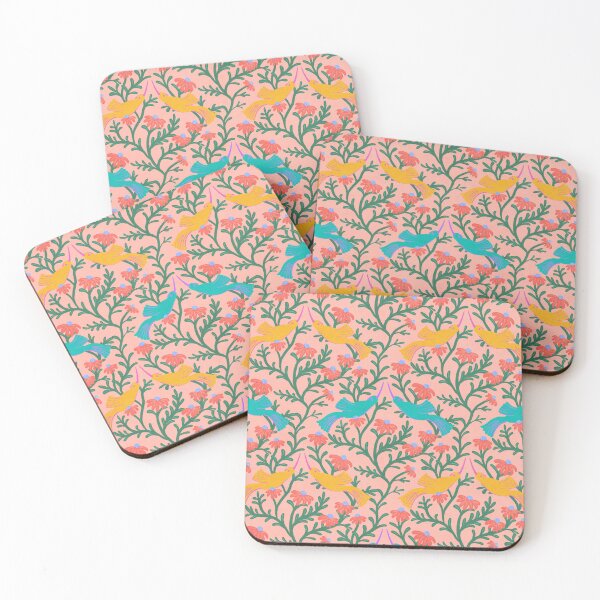 Item preview, Freehand Bird on a Bush with Red Flowers - Peach Background designed and sold by NaliniLe.