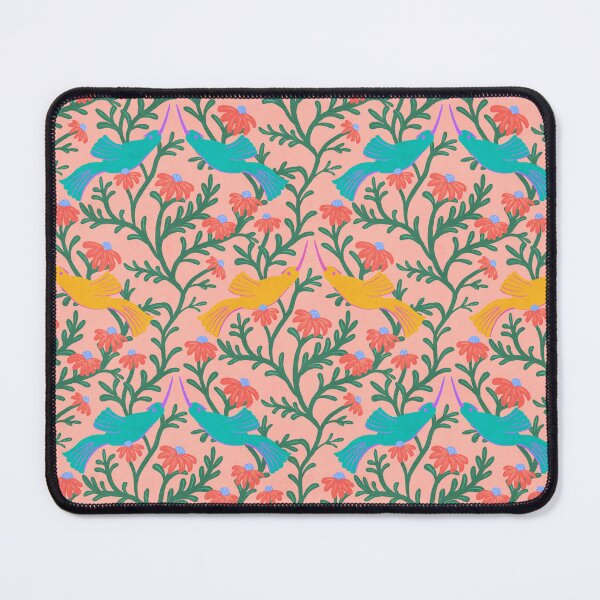 Item preview, Freehand Bird on a Bush with Red Flowers - Peach Background designed and sold by NaliniLe.