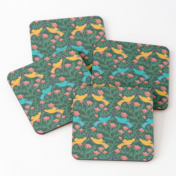 Item preview, Freehand Bird on a Bush with Red Flowers - Green Background designed and sold by NaliniLe.