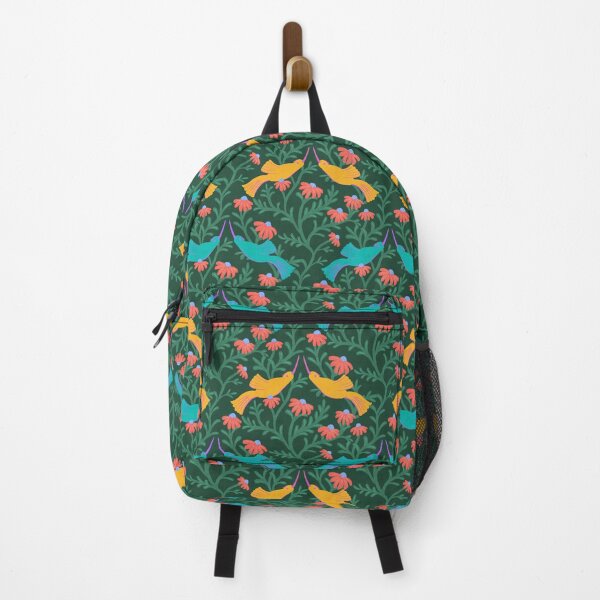 Item preview, Freehand Bird on a Bush with Red Flowers - Green Background designed and sold by NaliniLe.