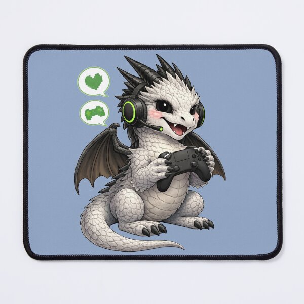 Item preview, Kawaii Gaming Dragon with Headset Fantasy Art designed and sold by Hatchling Hollow.