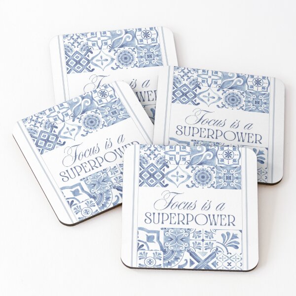 Item preview, Focus Is a Superpower Blue Tile Quote Print designed and sold by BENAsava.