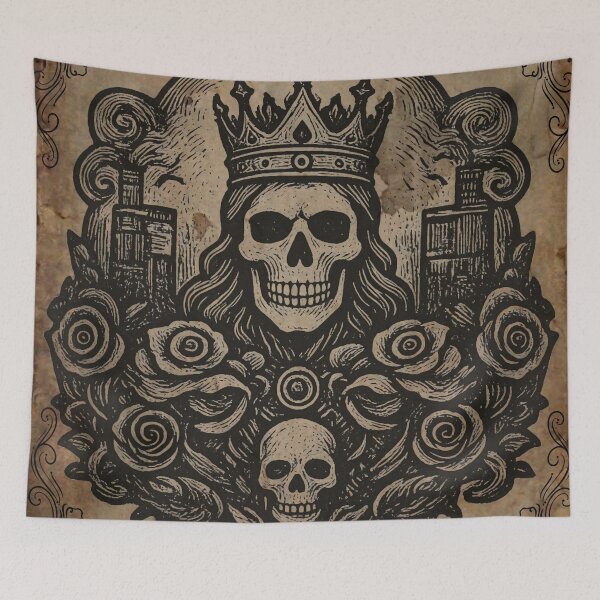 Item preview, King of Decay Memento Mori Medieval Parchment Tapestry designed and sold by DarkOriginArts.