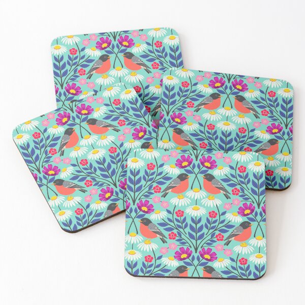 Item preview, Spring robins and wildflowers on turquoise designed and sold by Jennifer Ladd.