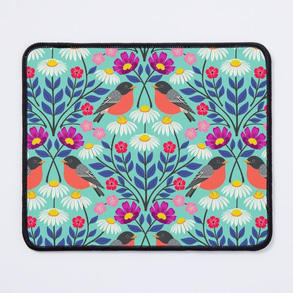 Item preview, Spring robins and wildflowers on turquoise designed and sold by Jennifer Ladd.
