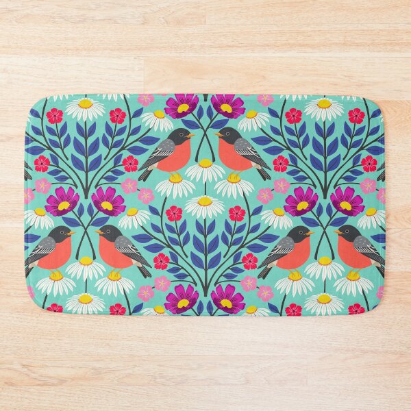 Item preview, Spring robins and wildflowers on turquoise designed and sold by Jennifer Ladd.