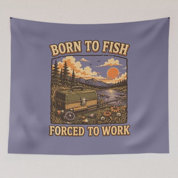Item preview, Born to Fish Forced to Work Vintage Fishing Tackle Box Retro designed and sold by American Spirit.