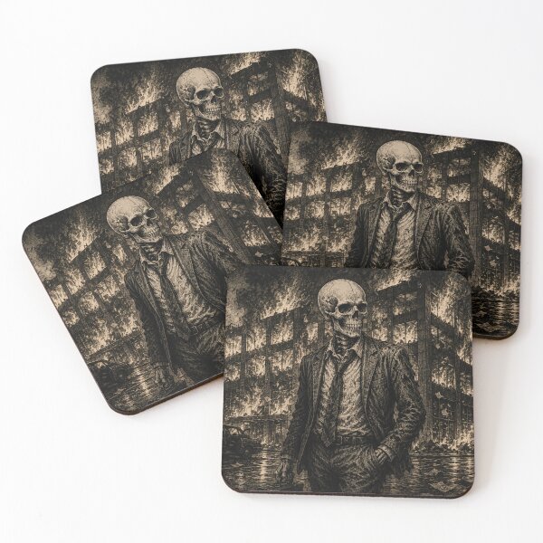 Item preview, Corporate Hell Skeleton Suit Burning Office Vintage Tapestry designed and sold by DarkOriginArts.