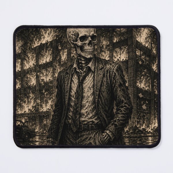Item preview, Corporate Hell Skeleton Suit Burning Office Vintage Tapestry designed and sold by DarkOriginArts.