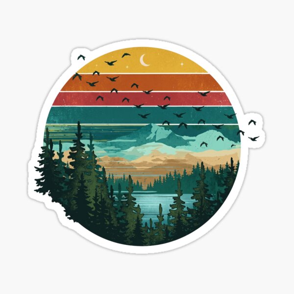 Item preview, Vintage Nature Landscape - Retro Sunset Mountains and Forest designed and sold by Shopeon Designs.