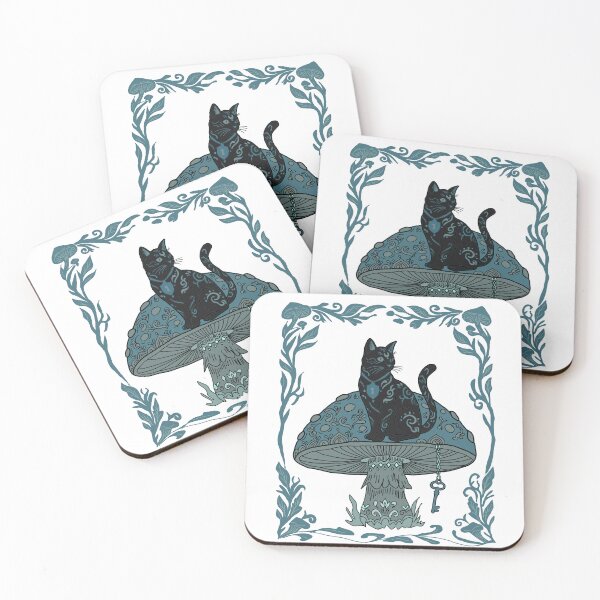 Item preview, Mystical Black Cat on Magic Mushroom – Whimsigoth Folk Art designed and sold by LeshanArt.