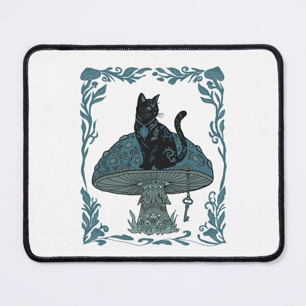 Item preview, Black Cat on Magic Mushroom Whimsigoth Folk Art designed and sold by LeshanArt.