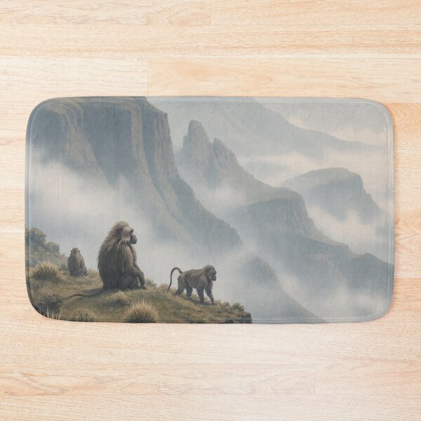Item preview, Misty Mountain Baboon Wilderness Landscape Art designed and sold by Creative_Canvas.