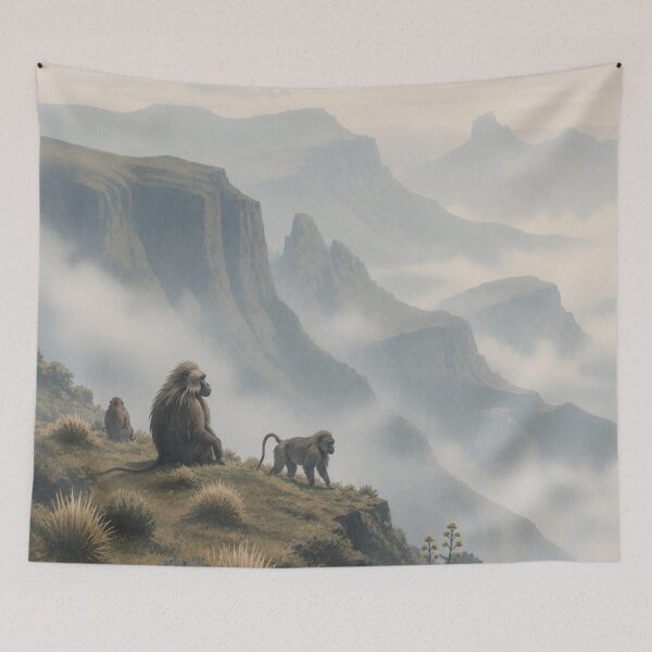 Item preview, Misty Mountain Baboon Wilderness Landscape Art designed and sold by Creative_Canvas.