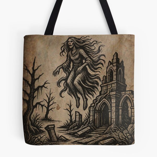 Item preview, Banshee Ghost Haunting Gothic Ruins Medieval Tapestry designed and sold by DarkOriginArts.