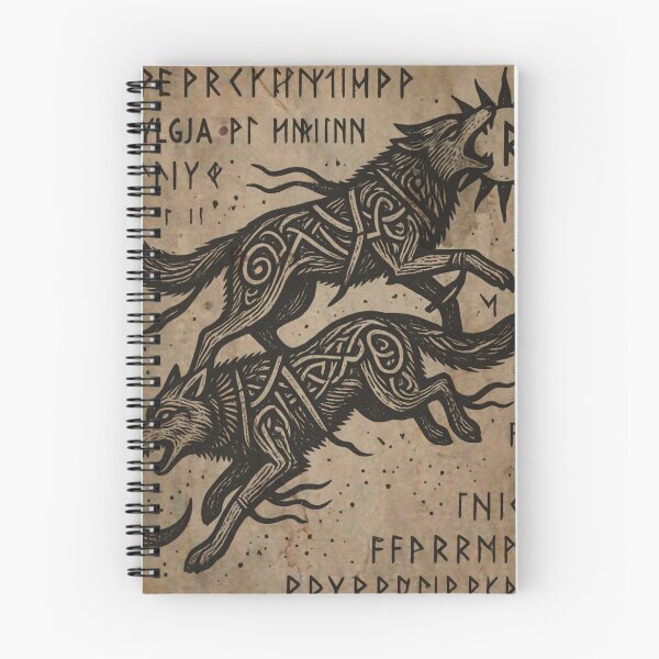 Item preview, Norse Wolves Hati and Skoll Futhark Runes Medieval Tapestry designed and sold by DarkOriginArts.