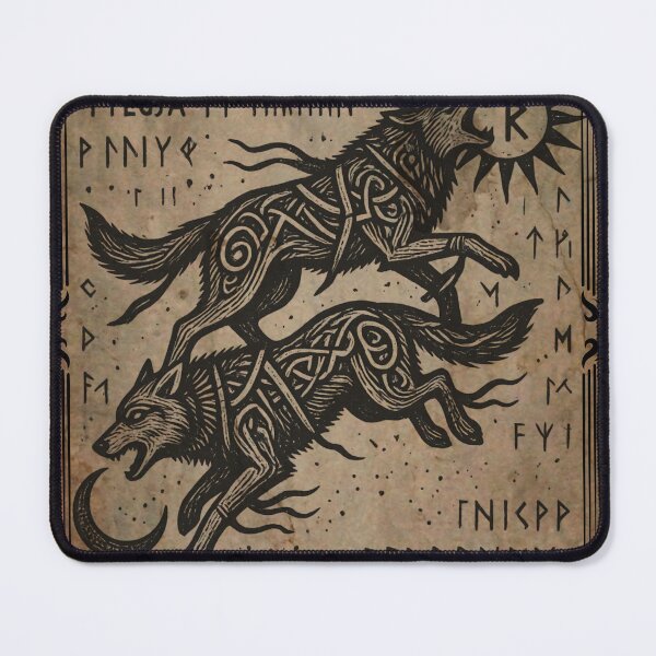 Item preview, Norse Wolves Hati and Skoll Futhark Runes Medieval Tapestry designed and sold by DarkOriginArts.