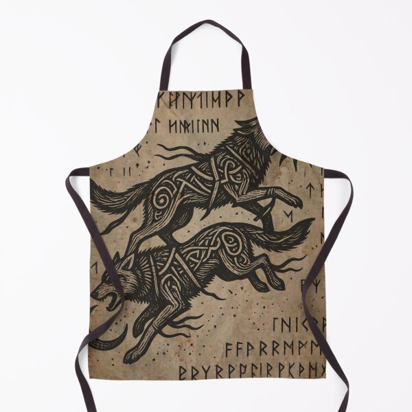 Item preview, Norse Wolves Hati and Skoll Futhark Runes Medieval Tapestry designed and sold by DarkOriginArts.