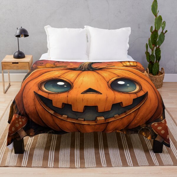 Item preview, Halloween 5 - Teal Eyed Halloween Pumpkin with Autumn Leaves designed and sold by NikaNavi.