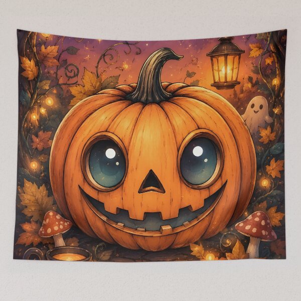 Item preview, Halloween 5 - Teal Eyed Halloween Pumpkin with Autumn Leaves designed and sold by NikaNavi.