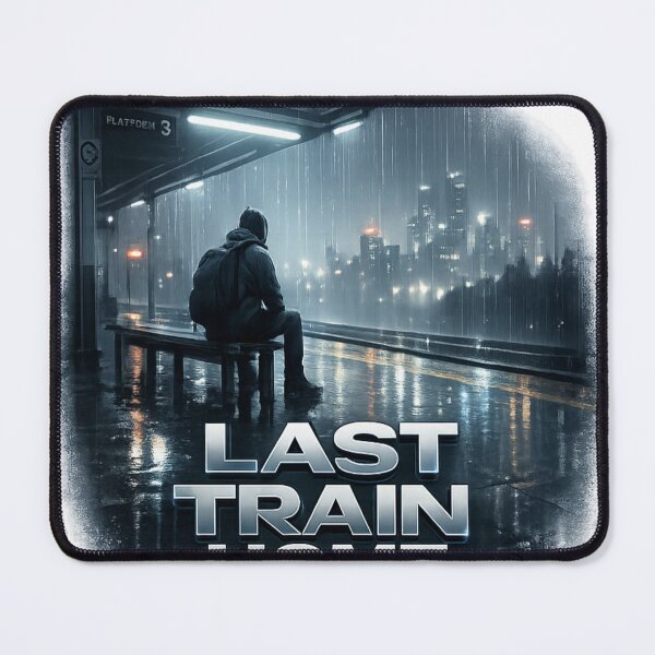 Item preview, LAST TRAIN HOME Cinematic Urban Loneliness Sticker | Rainy Night Aesthetic Travel Art designed and sold by Kannada Ink Studio.