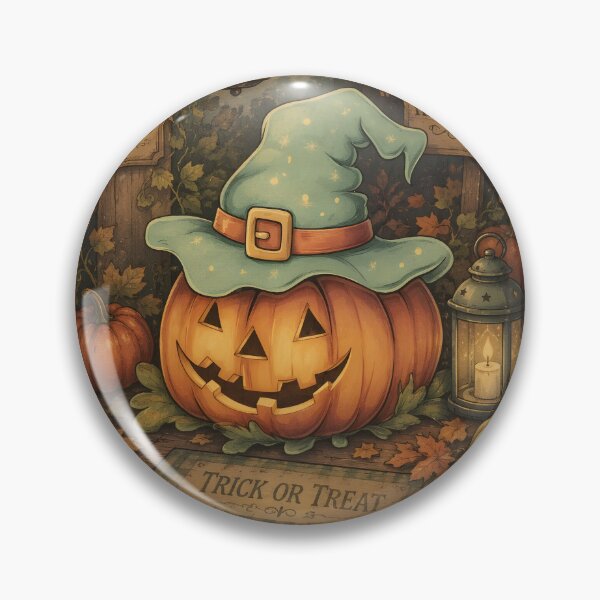 Item preview, Halloween 4 - Cute Pumpkin Wizard in Mint Witch Hat designed and sold by NikaNavi.