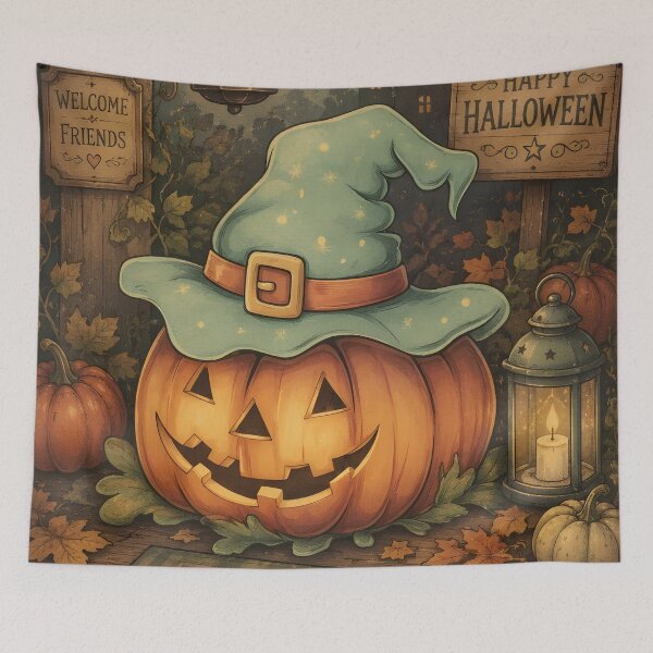 Item preview, Halloween 4 - Cute Pumpkin Wizard in Mint Witch Hat designed and sold by NikaNavi.