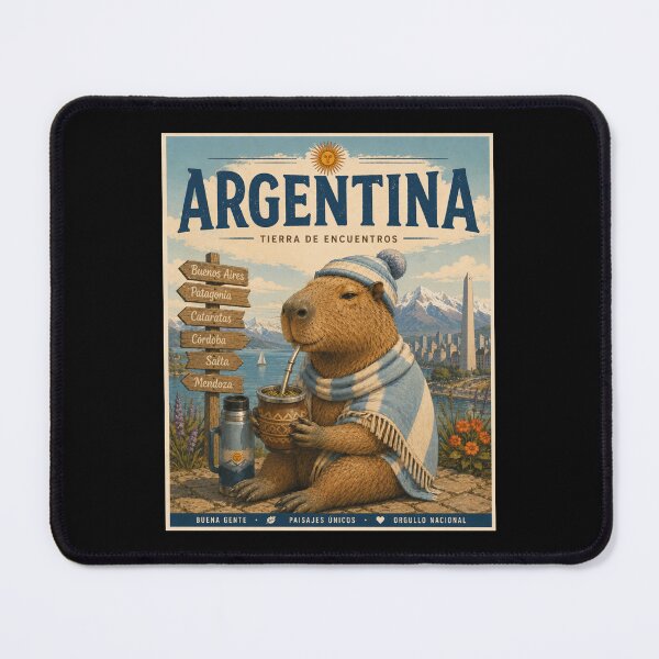 Item preview, Argentina Capybara Mate Vintage Travel Poster  designed and sold by Tienda-Vane.