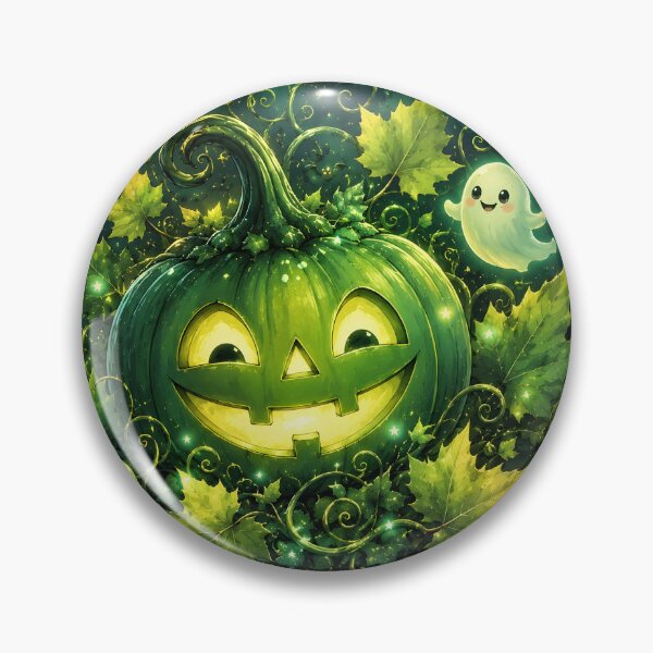 Item preview, Halloween 1 - Magical Green Jack-O-Lantern and Cute Ghost designed and sold by NikaNavi.