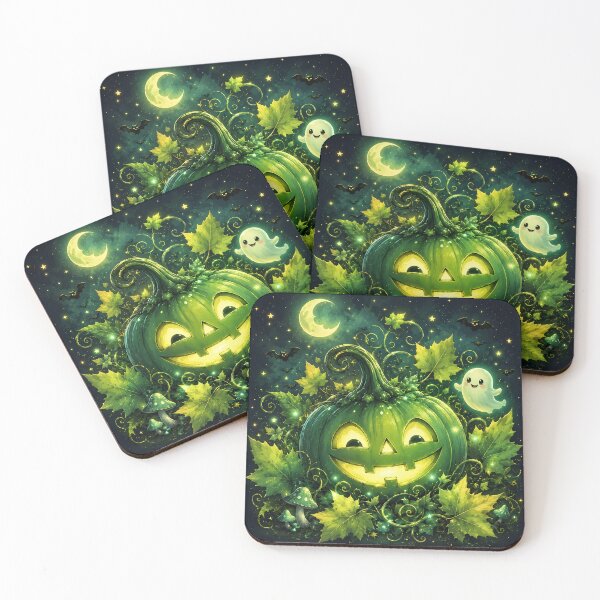 Item preview, Halloween 1 - Magical Green Jack-O-Lantern and Cute Ghost designed and sold by NikaNavi.
