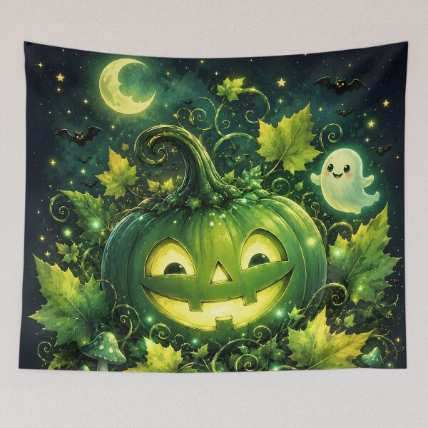 Item preview, Halloween 1 - Magical Green Jack-O-Lantern and Cute Ghost designed and sold by NikaNavi.