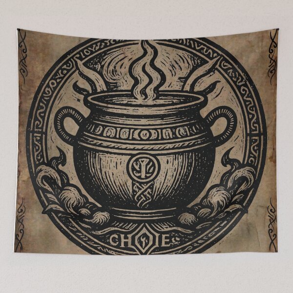 Item preview, Alchemist Cauldron Witchcraft Ritual Medieval Parchment Tapestry designed and sold by DarkOriginArts.