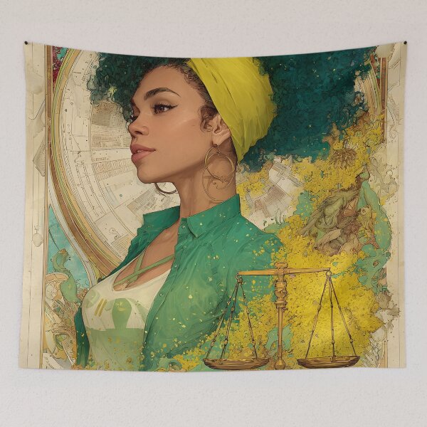 Item preview, Libra 3 - Teal Hair Libra Goddess Vintage Zodiac Art designed and sold by NikaNavi.