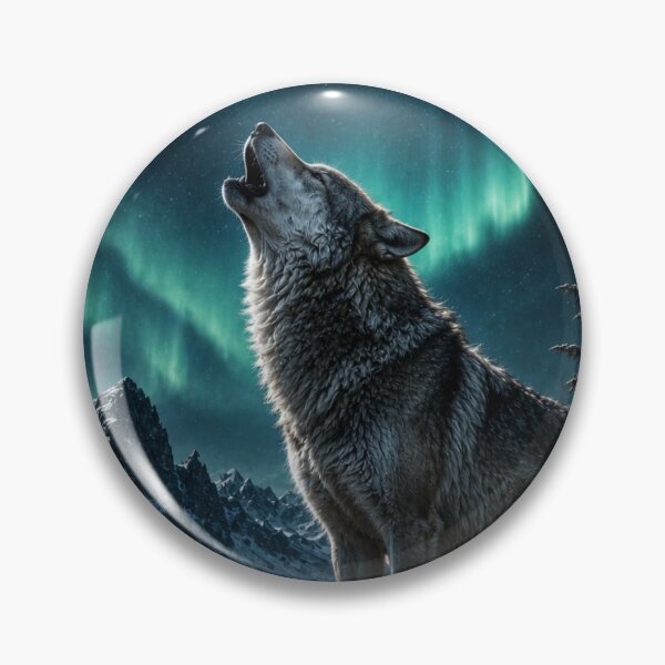 Item preview, Wolf Howling Moon Northern Lights Aurora Borealis Winter Mountain Night Sky designed and sold by irfanshikh.
