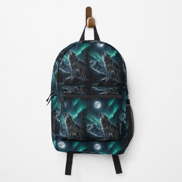 Item preview, Wolf Howling Moon Northern Lights Aurora Borealis Winter Mountain Night Sky designed and sold by irfanshikh.