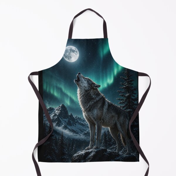 Item preview, Wolf Howling Moon Northern Lights Aurora Borealis Winter Mountain Night Sky designed and sold by irfanshikh.