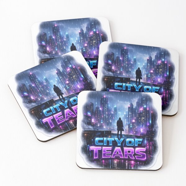 Item preview, CITY OF TEARS Cyberpunk Sticker | Futuristic Neon Rain Aesthetic T-Shirt Design designed and sold by Kannada Ink Studio.