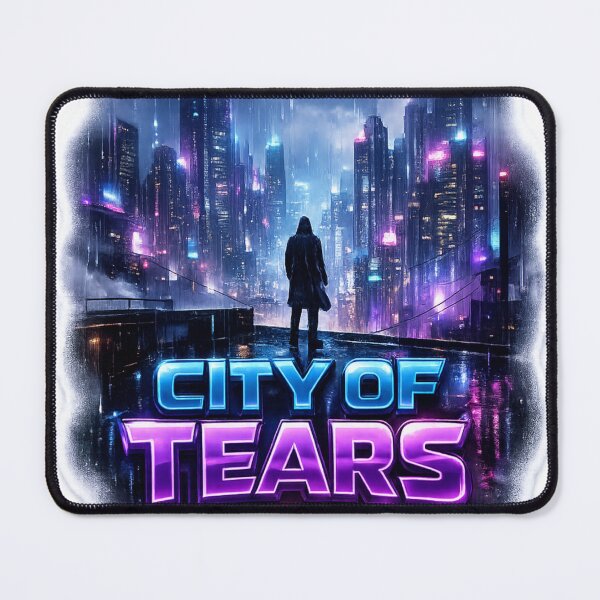 Item preview, CITY OF TEARS Cyberpunk Sticker | Futuristic Neon Rain Aesthetic T-Shirt Design designed and sold by Kannada Ink Studio.