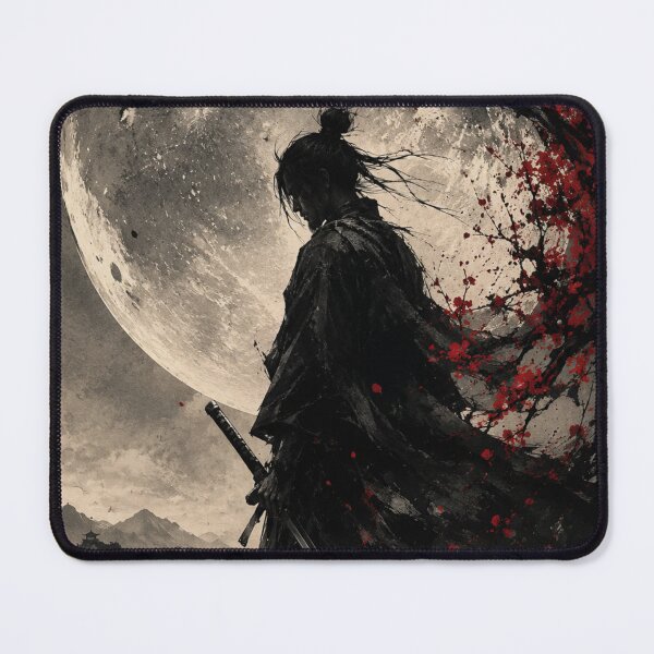 Item preview, Samurai Moon Ink Art Black Red Cherry Blossom Japanese Dark Aesthetic Warrior designed and sold by irfanshikh.