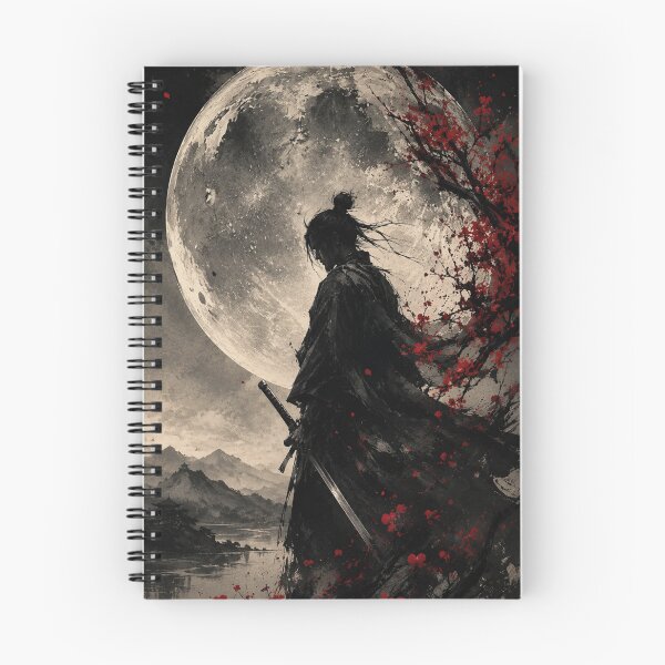 Item preview, Samurai Moon Ink Art Black Red Cherry Blossom Japanese Dark Aesthetic Warrior designed and sold by irfanshikh.