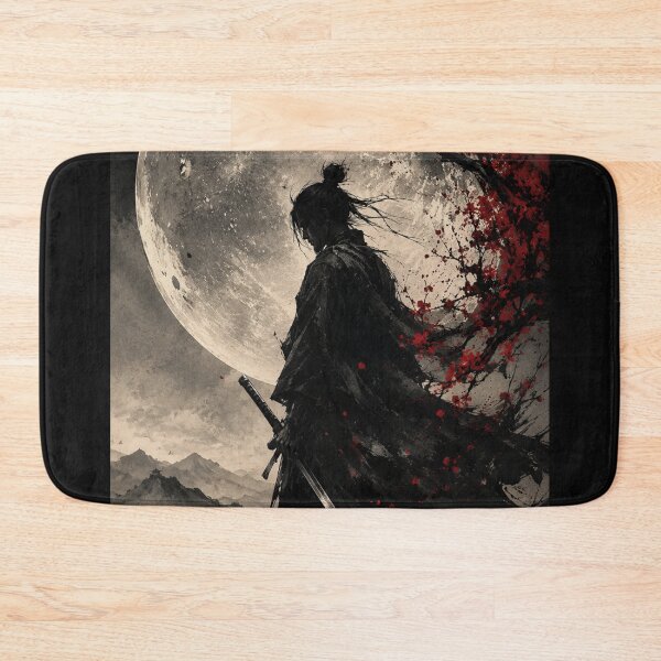 Item preview, Samurai Moon Ink Art Black Red Cherry Blossom Japanese Dark Aesthetic Warrior designed and sold by irfanshikh.