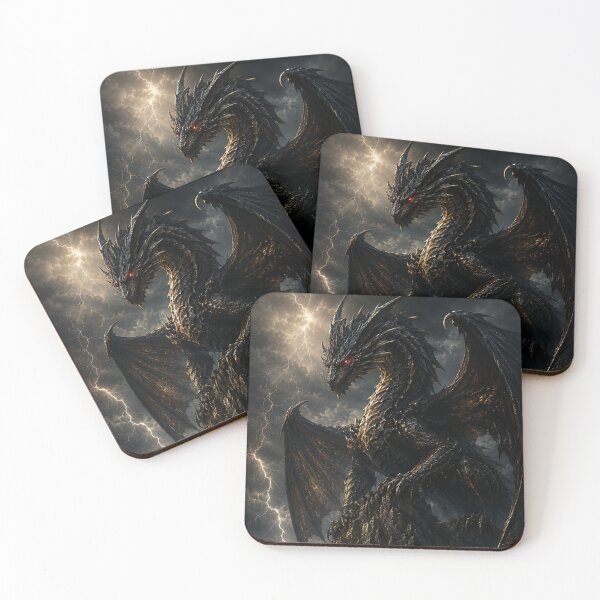 Item preview, Dark Dragon Lightning Storm Fantasy Castle Black Gold Epic Dragon Art Poster designed and sold by irfanshikh.