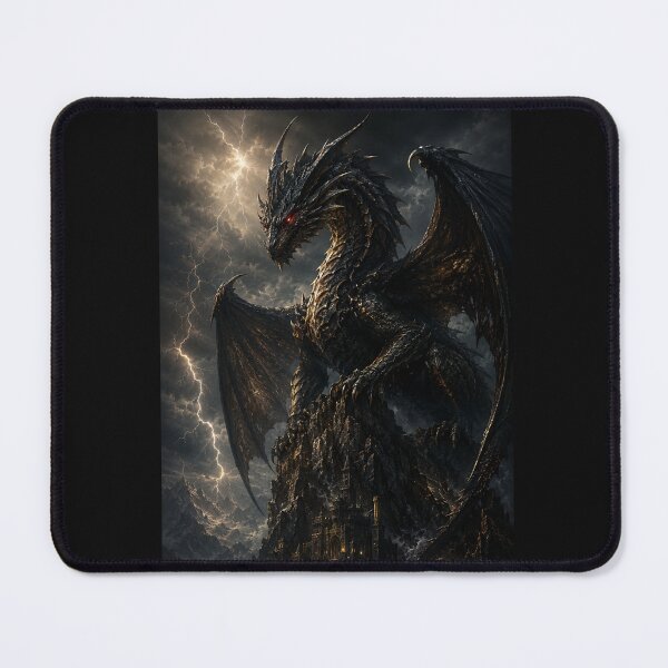 Item preview, Dark Dragon Lightning Storm Fantasy Castle Black Gold Epic Dragon Art Poster designed and sold by irfanshikh.